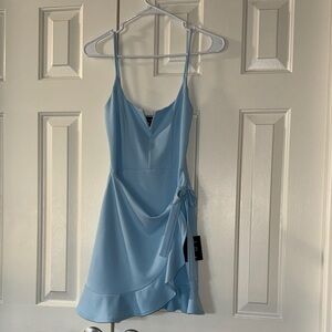 Lulu's Light Blue Mini Dress with Spaghetti Straps